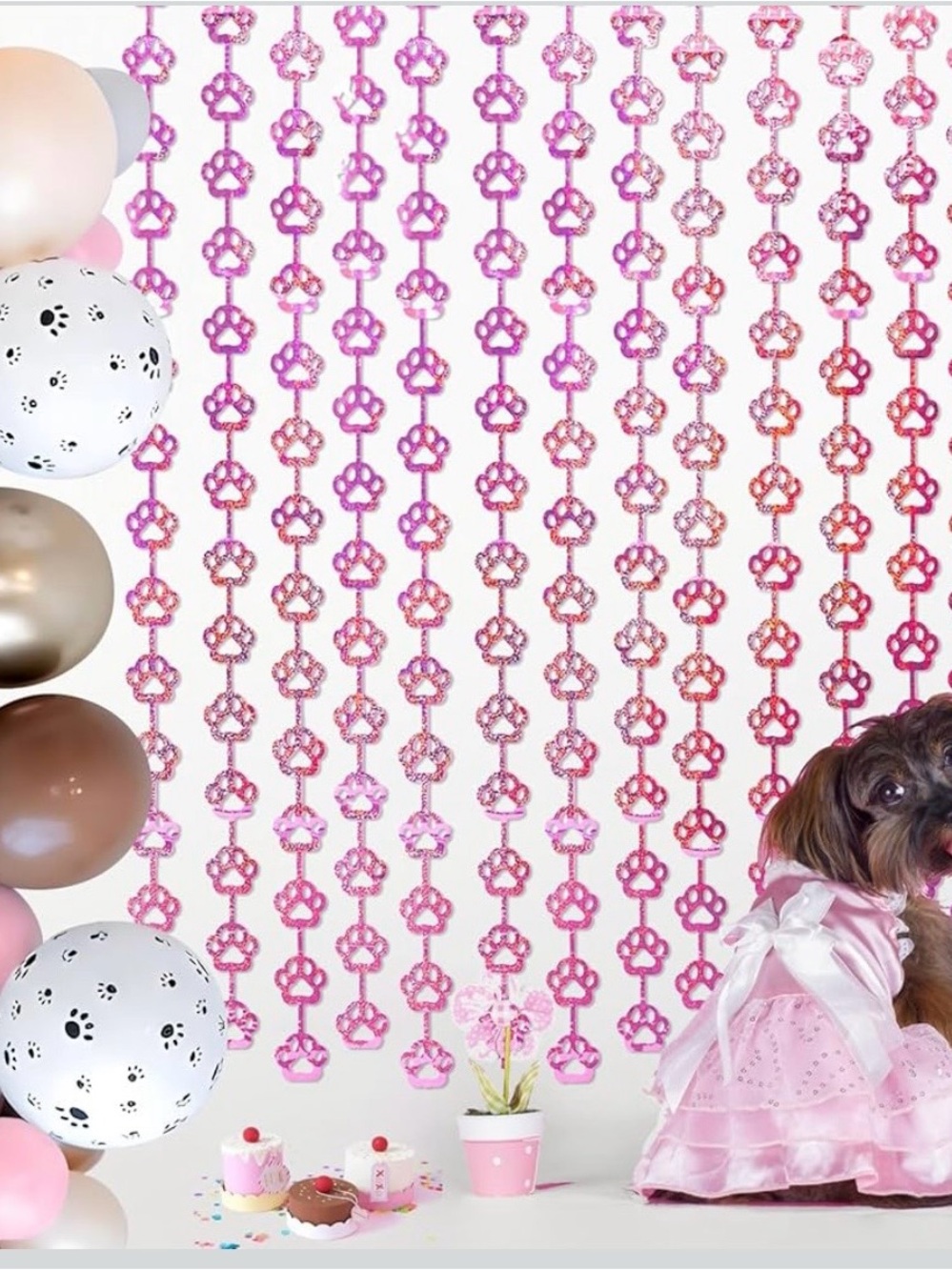 Pink Dog Birthday Supplies with Foil Curtains, balloons, Banner NWT